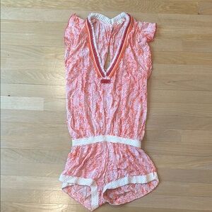Orange and White Patterned Romper